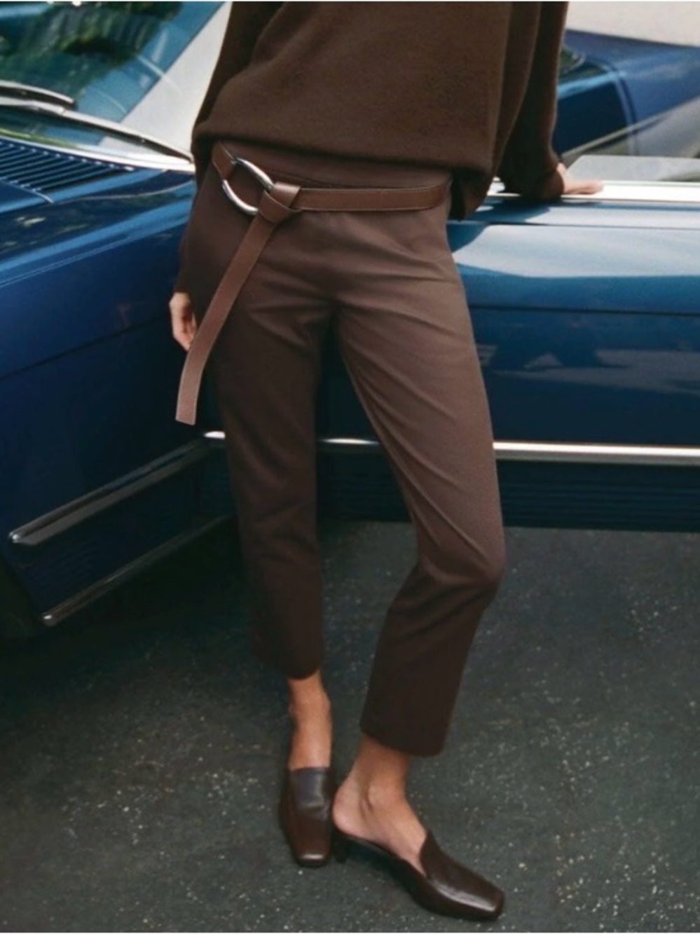 STAUD Cropped Slim Ankle Pants in Chocolate Brown